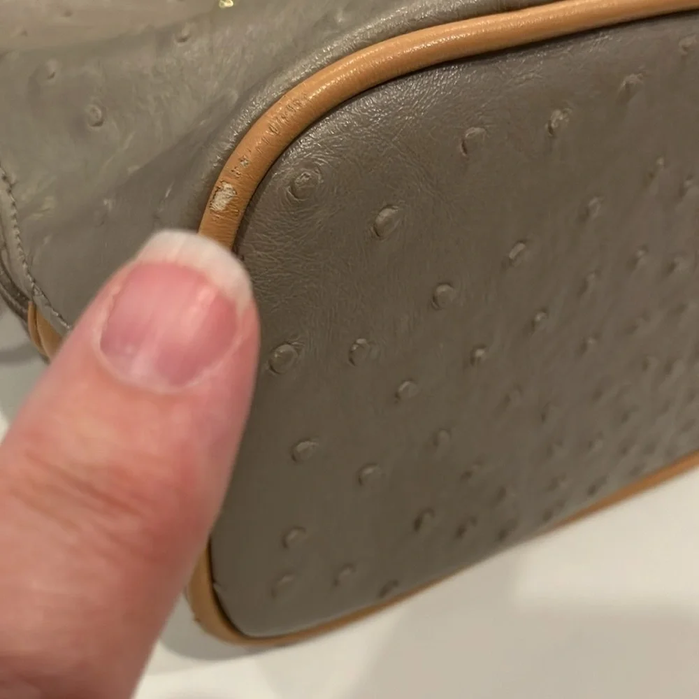 Taupe Ostrich & Tan Faux Leather Handbag